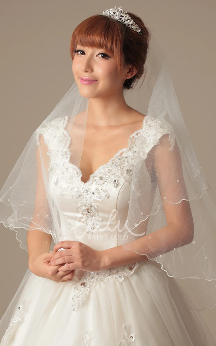 Fingertip Tulle Wedding Veil with Beading Simple & Elegant Wedding Dress Accessory