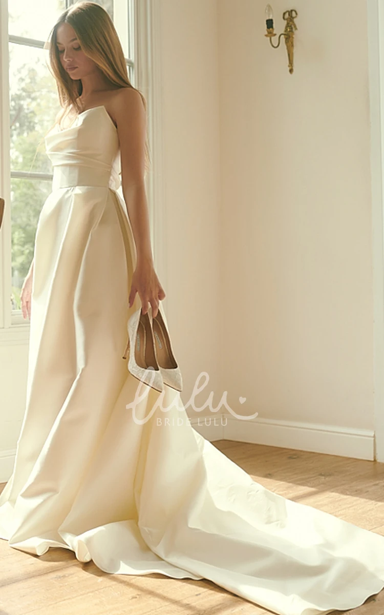 A Line Satin Sweetheart Split Front Ruched Wedding Dress Ethereal and Classy