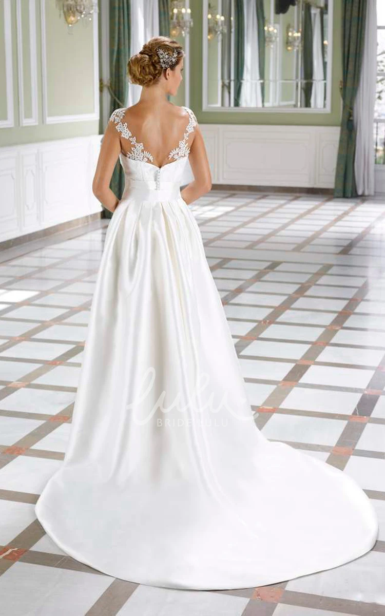 Sleeveless Satin&Lace Sheath Wedding Dress with Low-V Back Elegant Wedding Dress 2024
