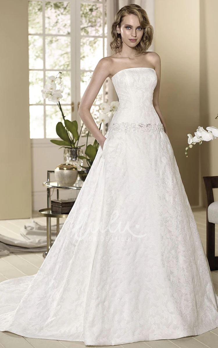 Jeweled Strapless Sleeveless Ball Gown Wedding Dress with Floor-Length