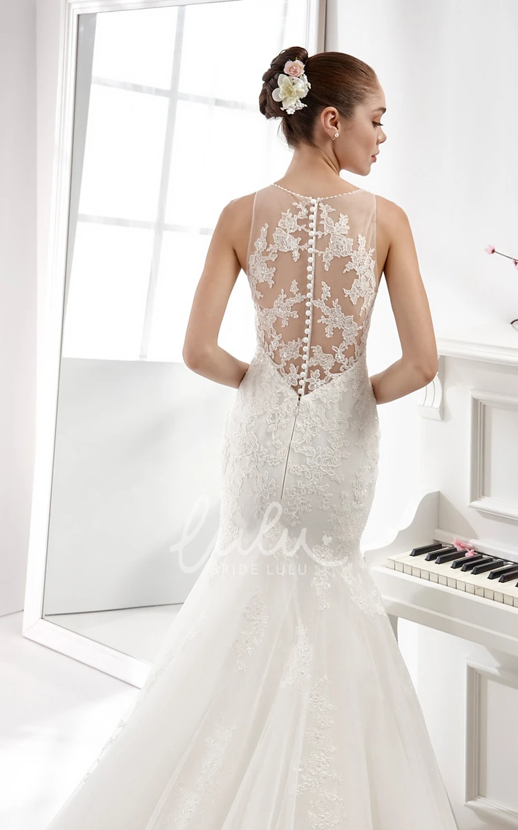 V-neck Lace Mermaid Wedding Dress with Appliques and Illusion Back