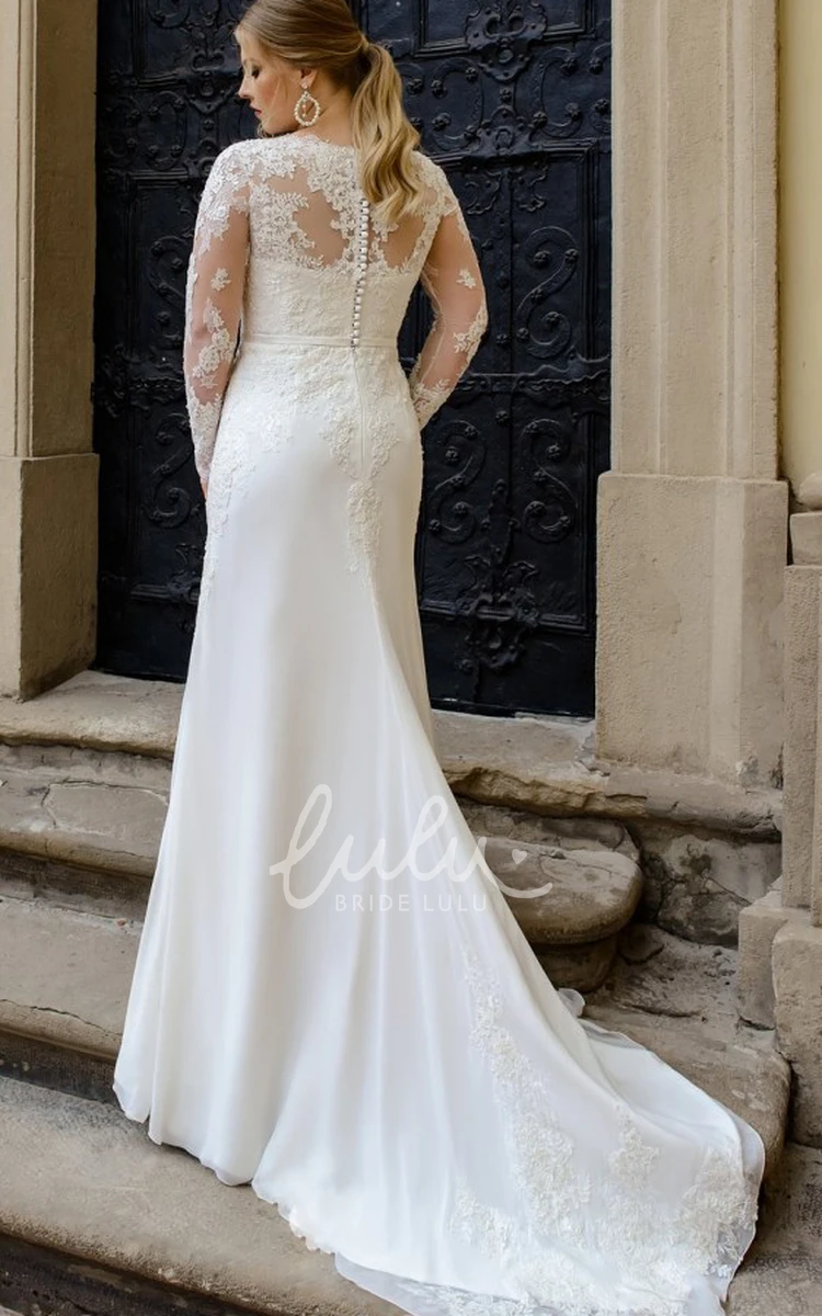 Modern Satin A Line Wedding Dress with Appliques and V-neck Elegant Bridal Gown