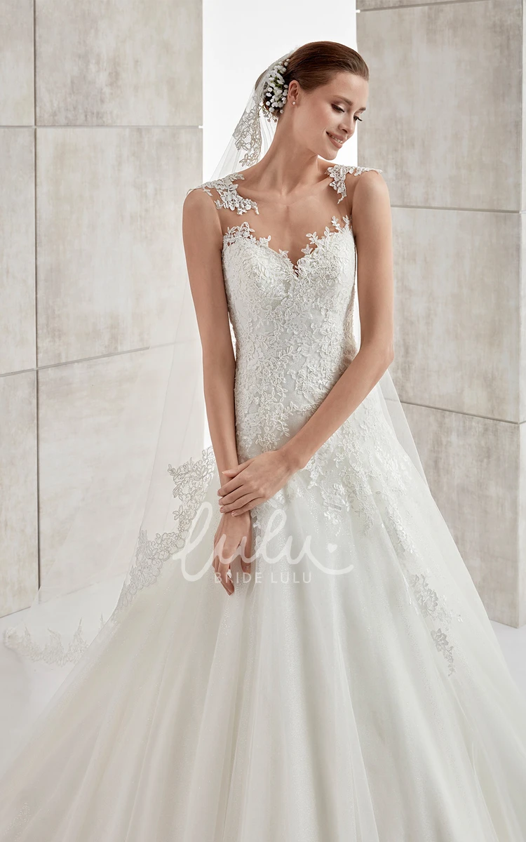 Floral Straps Lace Applique A-Line Wedding Dress