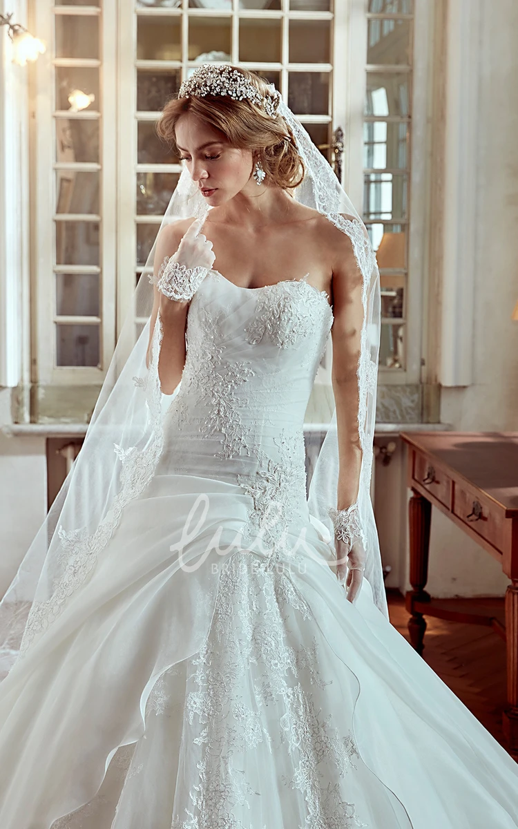 Lace Applique A-Line Wedding Dress with Side Draping Timeless Bridal Gown