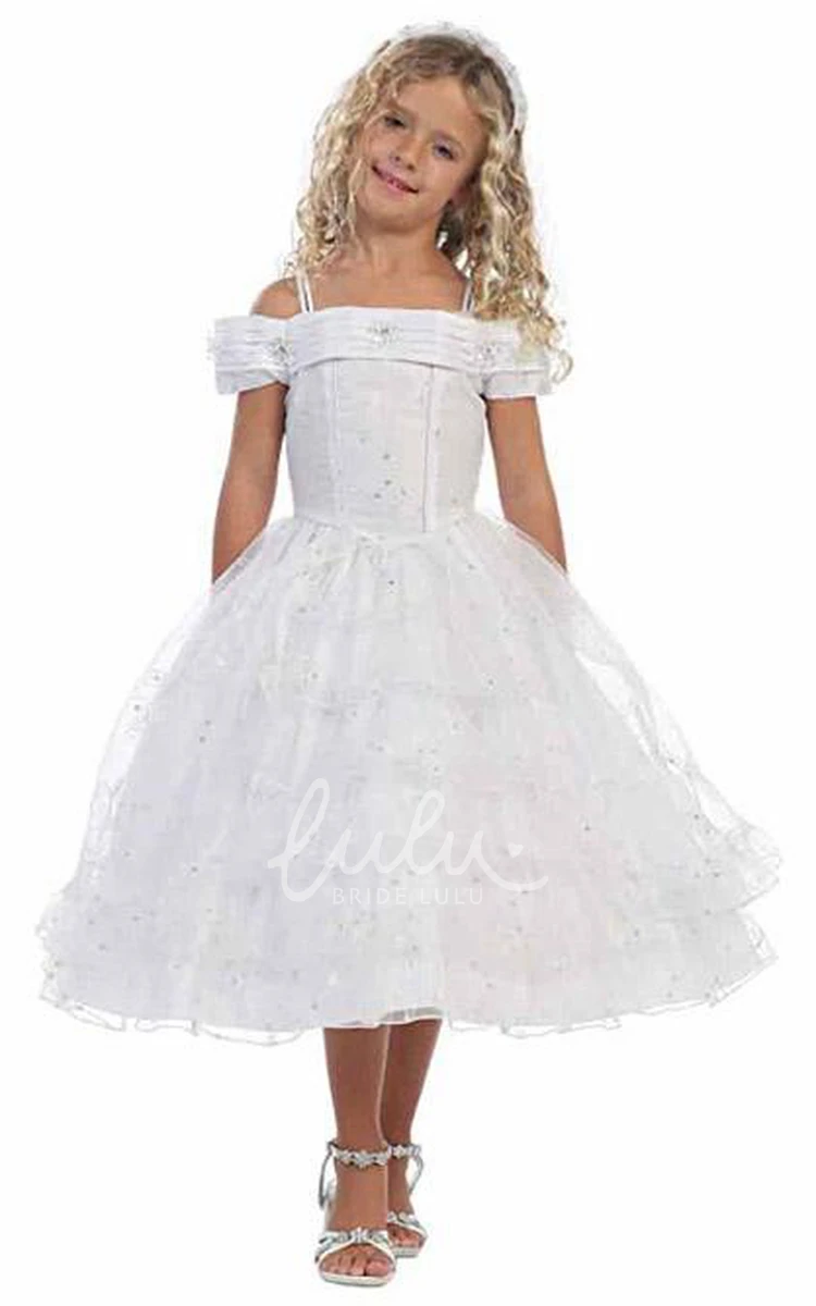 Lace&Sequins Tea-Length Flower Girl Dress with Split-Front Tiers