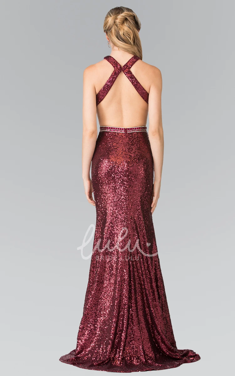 Sequin Straps Sheath Prom Dress with Jewel Neck and Front Split