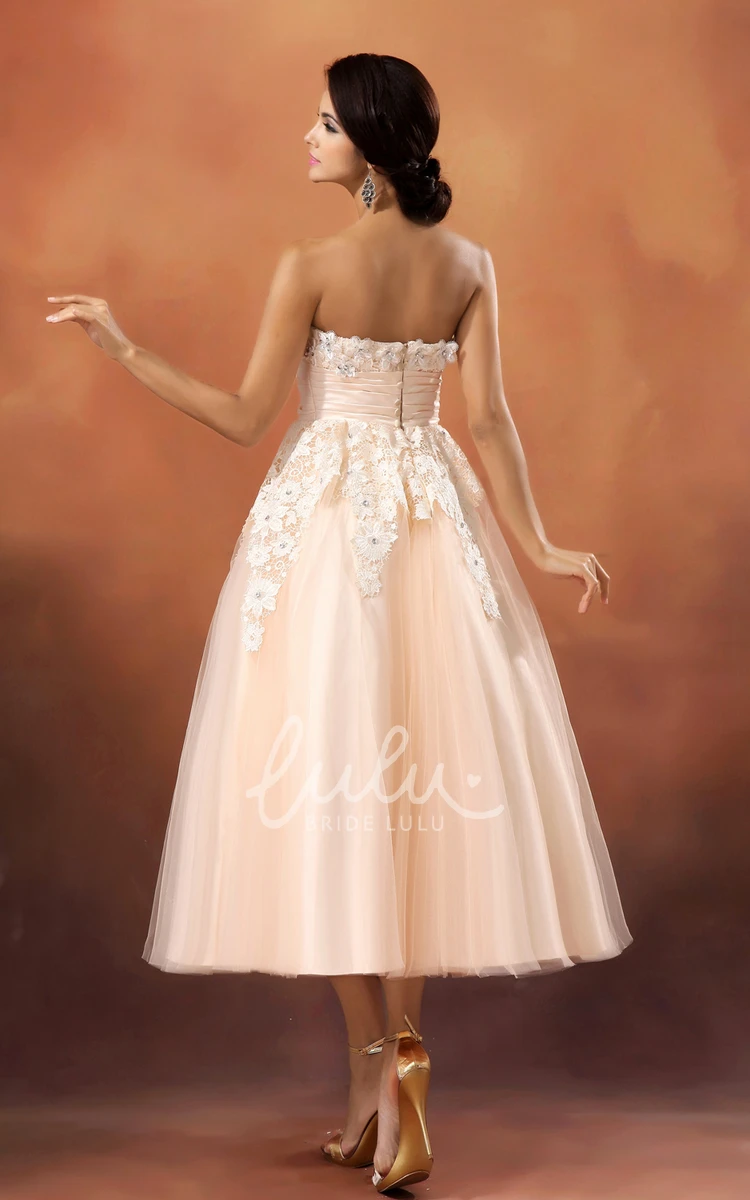Lace Applique Cinched-Waist Tea-Length Dress for Women