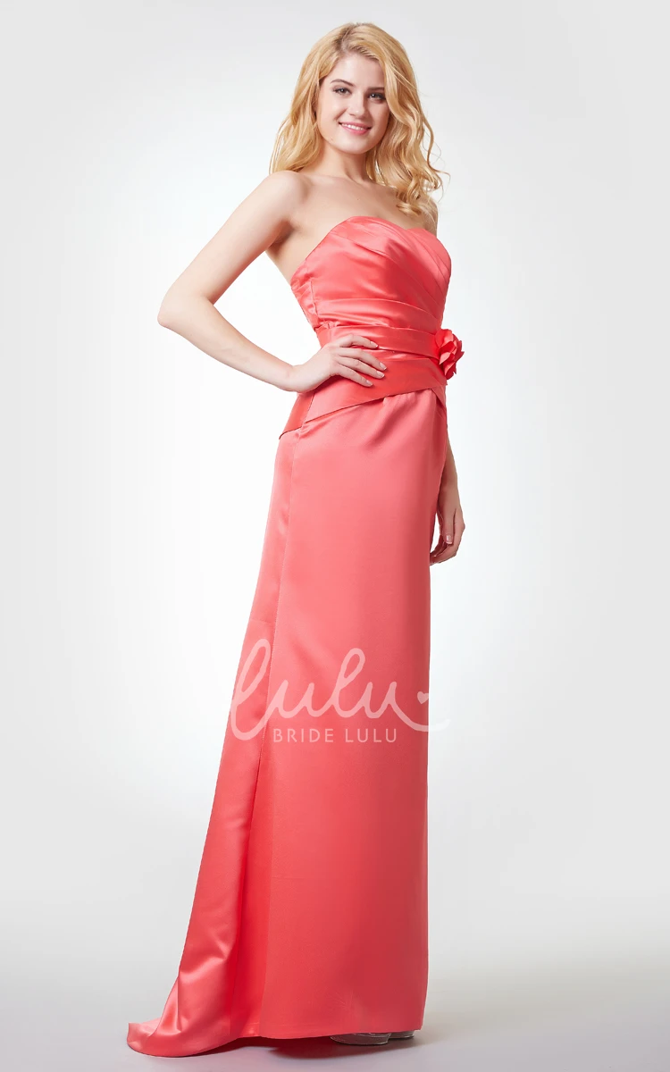 Floral Satin Sleeveless A-line Prom Dress with Ruching Long