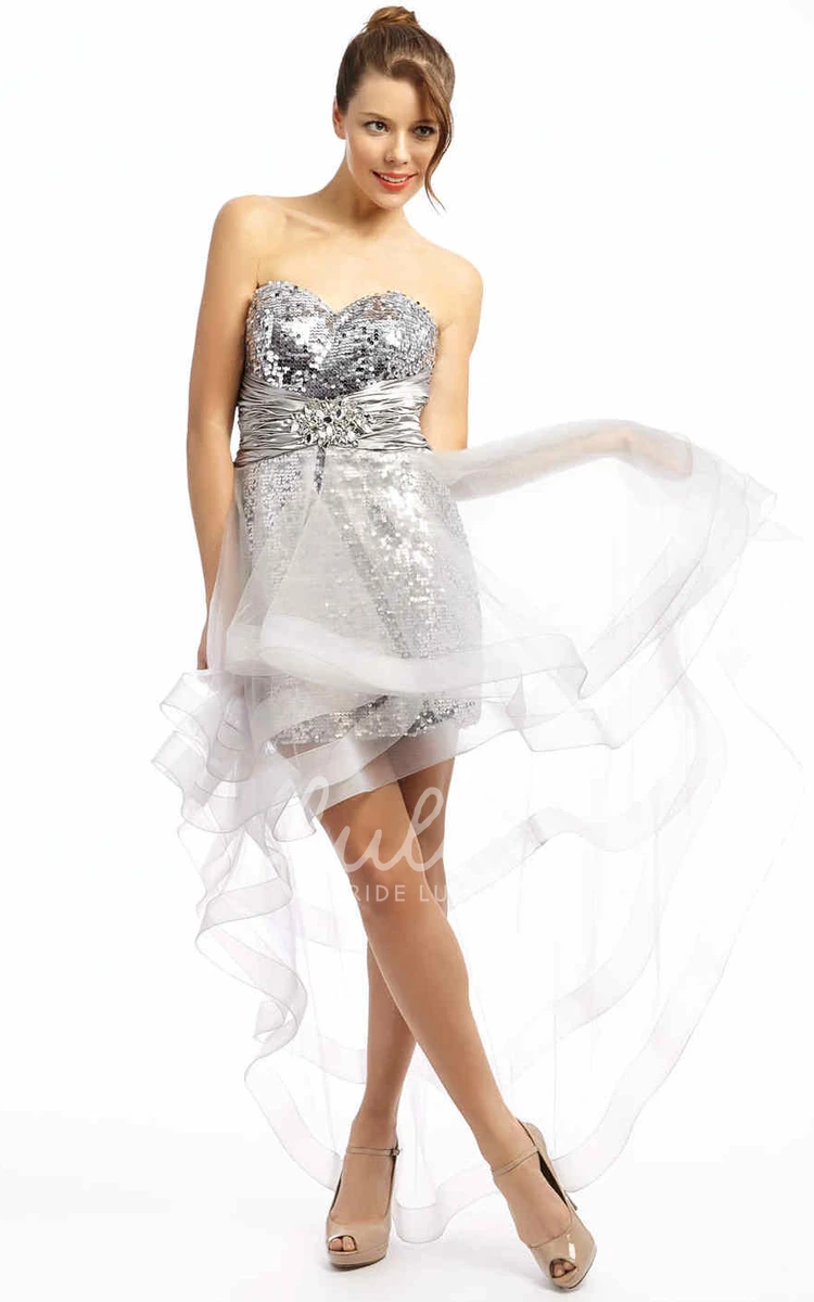 Sheath Ruched Sweetheart Sleeveless Prom Dress Floor-Length with Tiers and Sequins