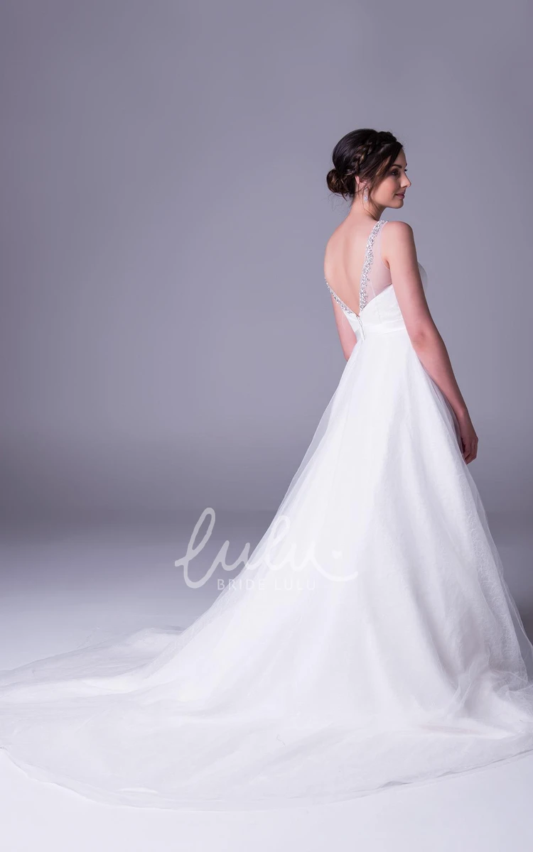 Beaded A-Line Tulle Wedding Dress with Sleeveless Scoop-Neck