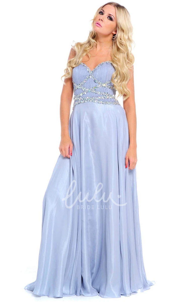 Chiffon Sleeveless Sweetheart Prom Dress Beaded with Ruching and Straps