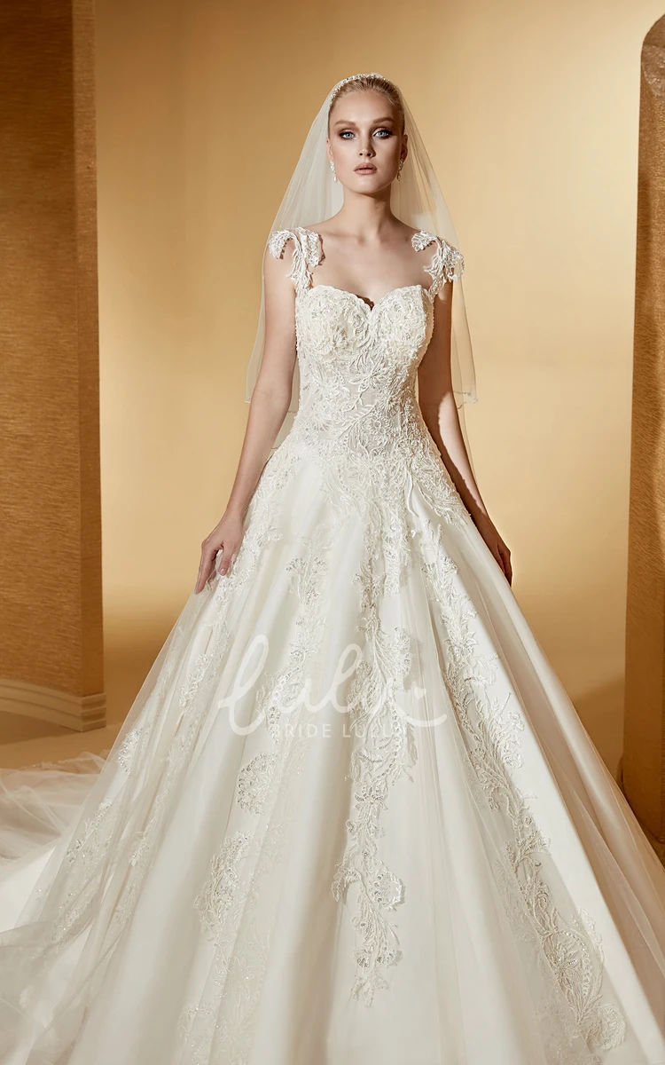 Lace Appliques A-Line Wedding Dress with Sweetheart Neckline and Brush Train