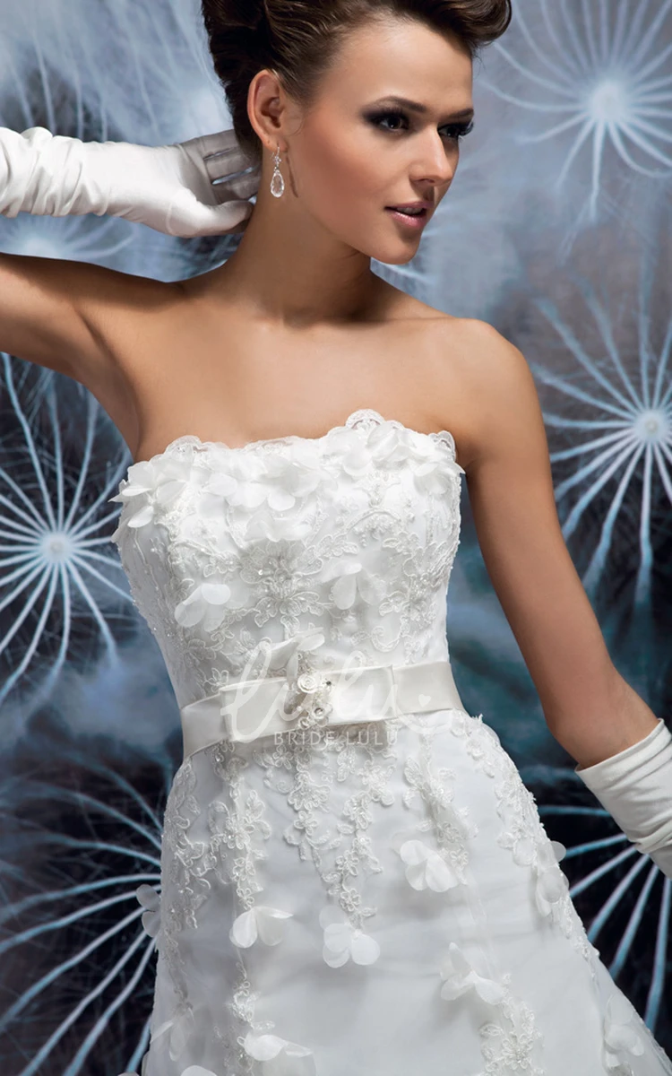 Floral A-Line Satin Wedding Dress with Backless Style and Bow Long