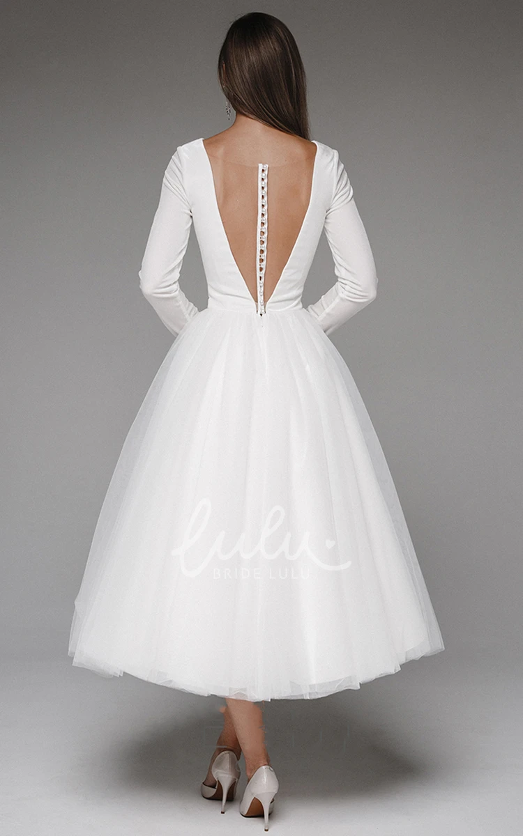 Plunging Neckline Satin Tea-length Wedding Dress Beautiful & Chic