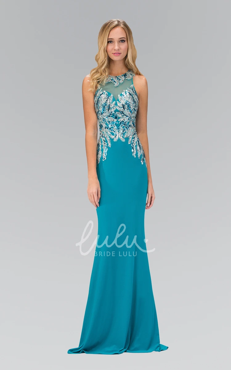 Sparkling Sheath Jersey Dress with Jewel Neck Sequins and Beading