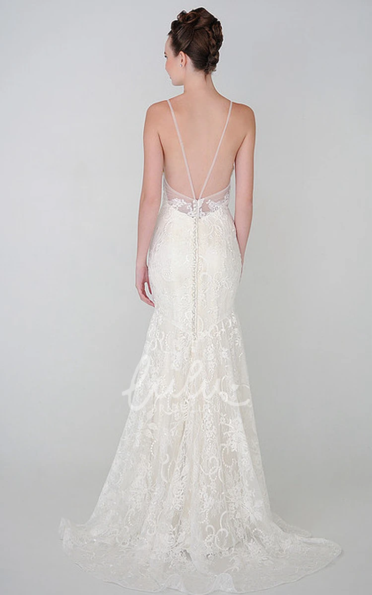 Lace Sheath Wedding Dress with V-Neck and Straps