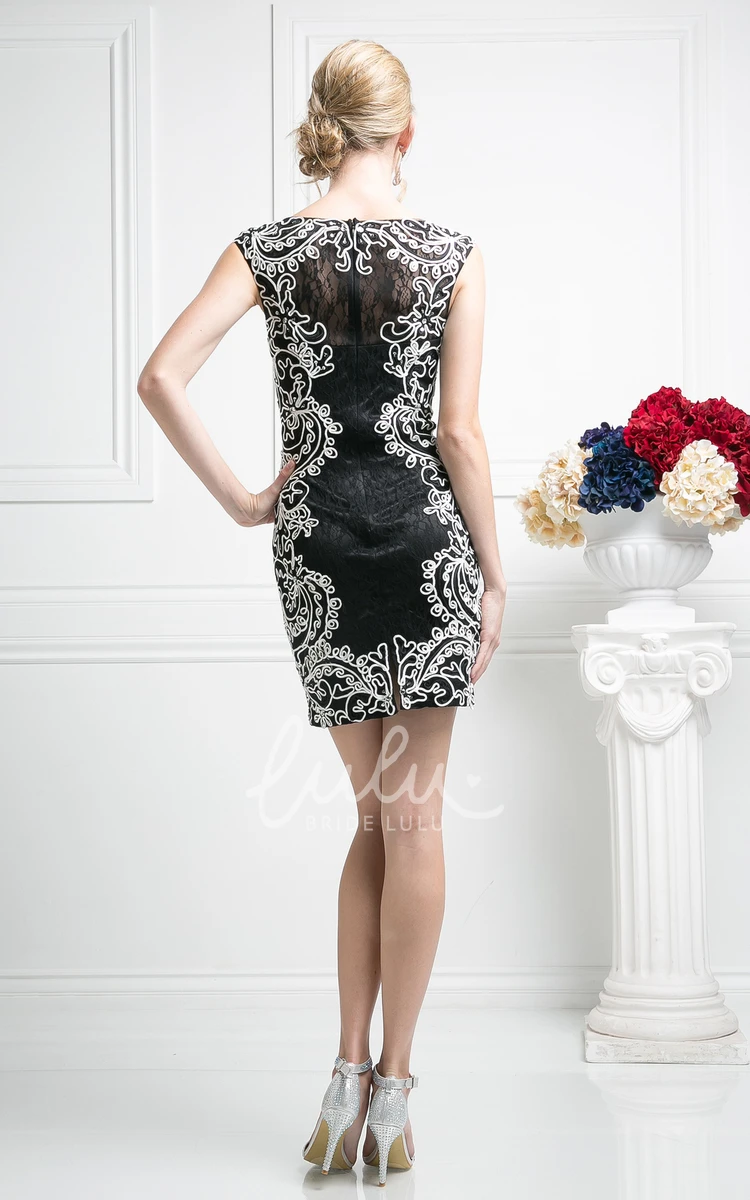 Cap-Sleeve Mini Lace Illusion Prom Dress with Embroidery