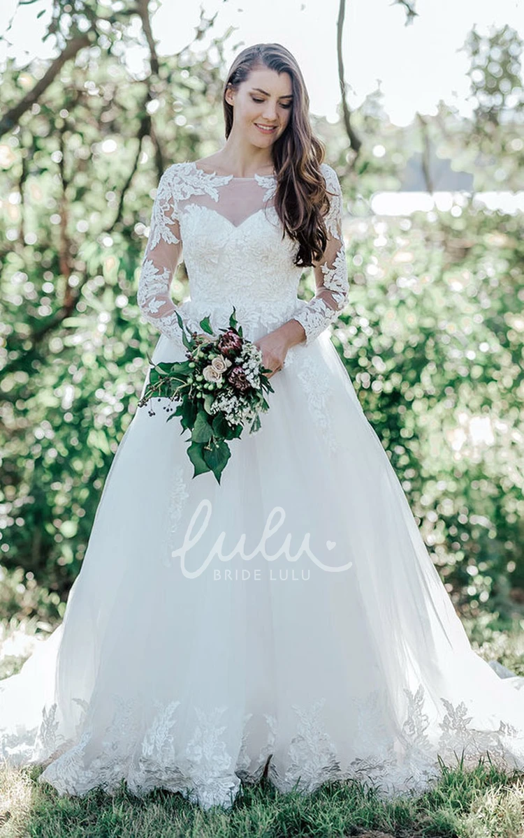 Lace Tulle Ball Gown Wedding Dress with Bateau Neckline and Court Train Ethereal and Classy