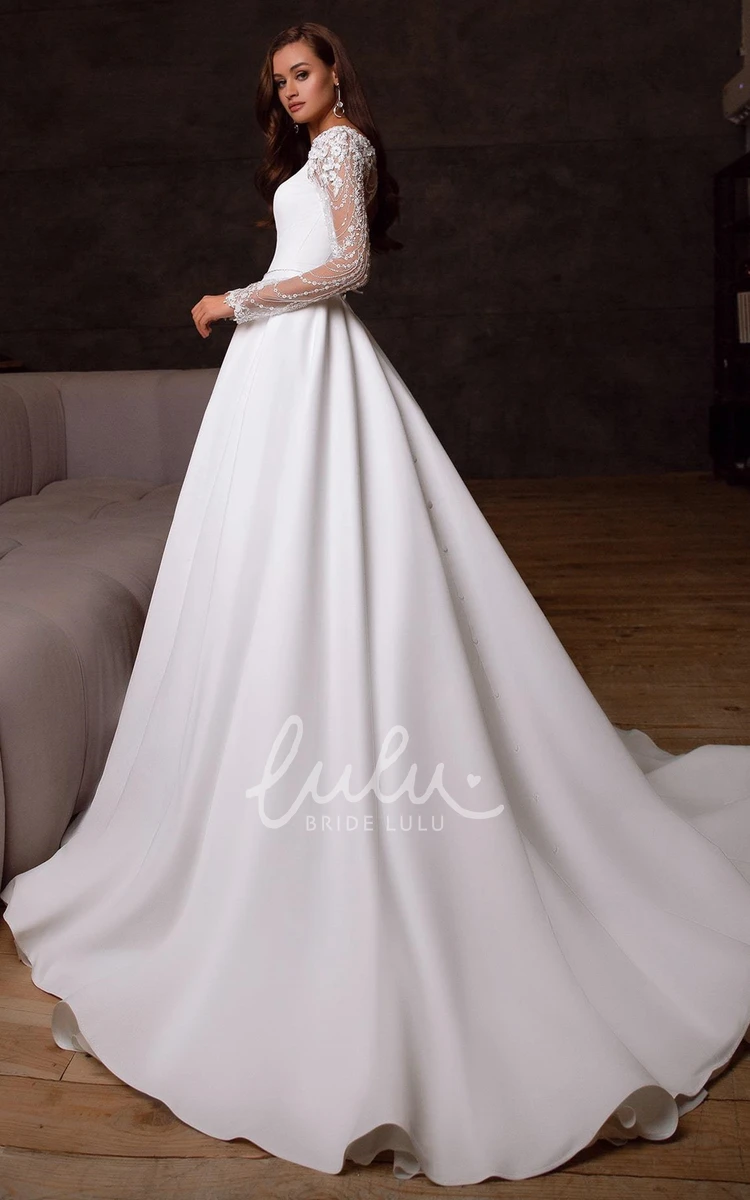 Satin A Line Wedding Dress with Square Neckline and Beading Classy Wedding Dress