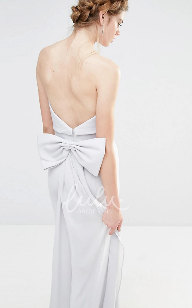 Strapless Chiffon Bridesmaid Dress with Bow in Ankle-Length Sheath Style