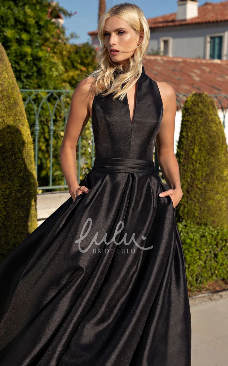 Satin Ruched Ball Gown Sleeveless Evening Dress Modern