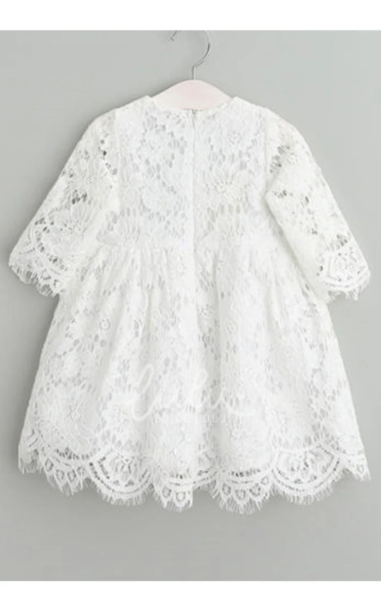 Elegant Zipper Back All Lace Christening Dress for Girls