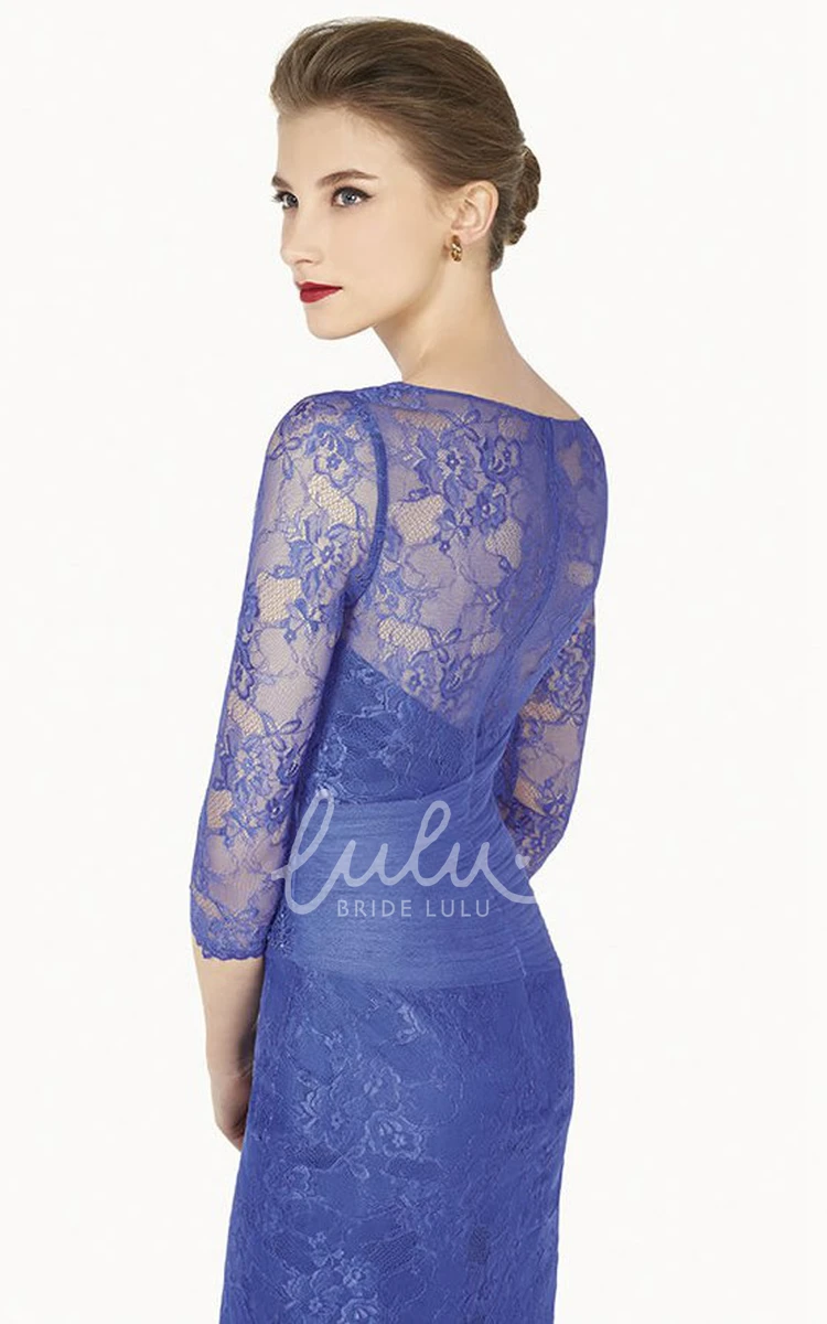 Midi Lace Prom Dress with Scoop Neck and Applique Details
