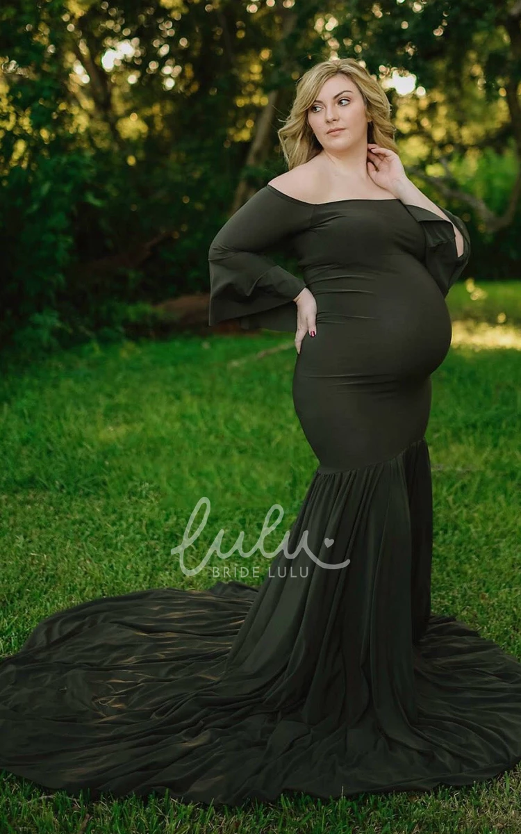 Long Sleeve Mermaid Maternity Prom Dress with Court Train