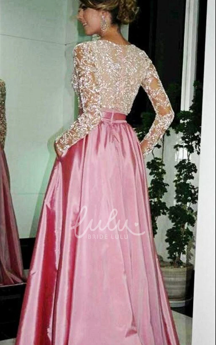 A-Line V-Neck Prom Dress with Beadings and Long Sleeves for Formal Occasions