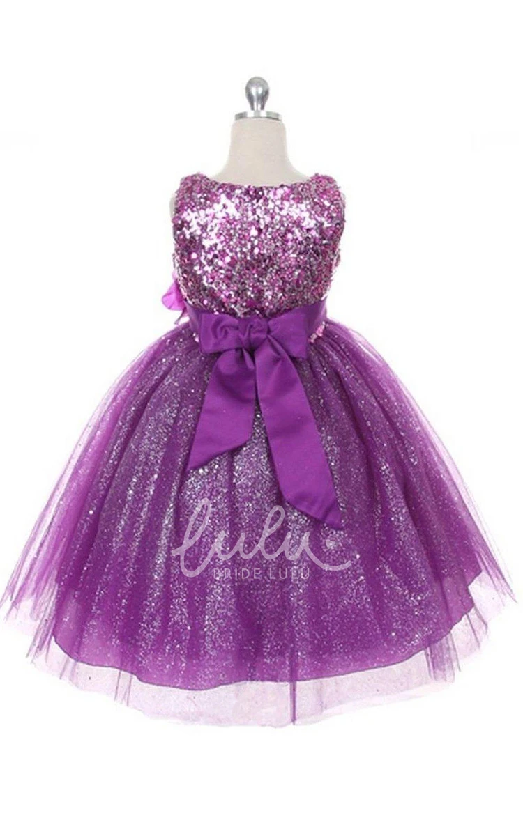Sleeveless A-line Sequined Dress With Flower and Bow
