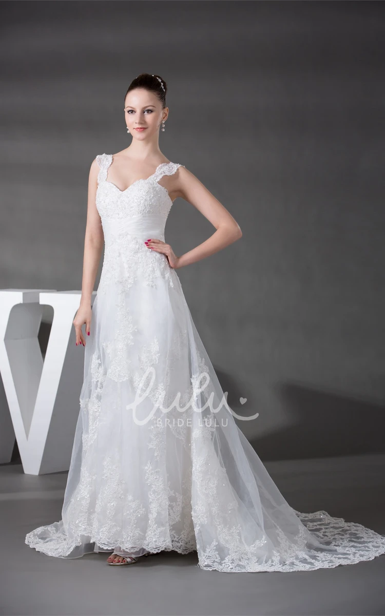 Lace A-Line Wedding Gown with Ruching and Beading Strapped Sleeveless