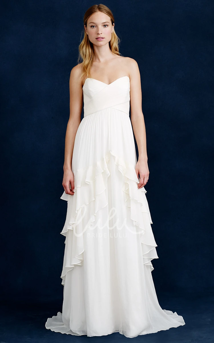 Chiffon A-Line Wedding Dress with Tiered Strapless and Long Design with Draping
