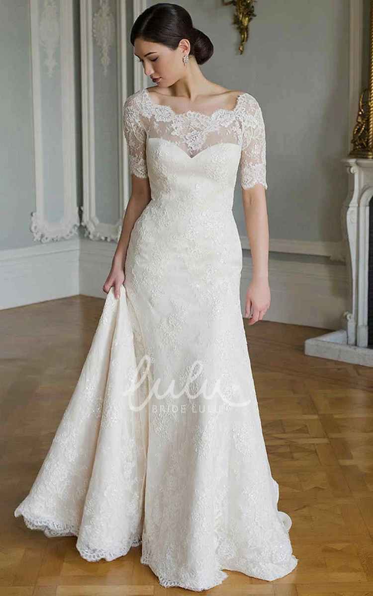 Scoop-Neck Sheath Lace Wedding Dress Illusion Casual Bridal Gown