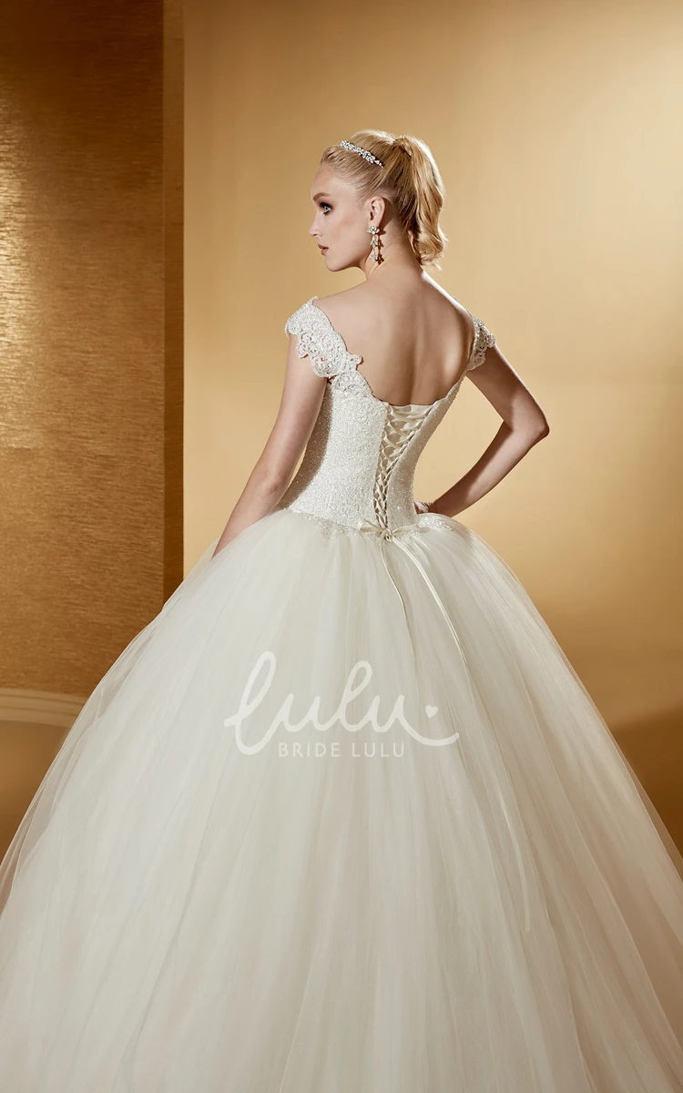 Ball Gown with Cap Sleeves and Lace-Up Back Classic and Timeless