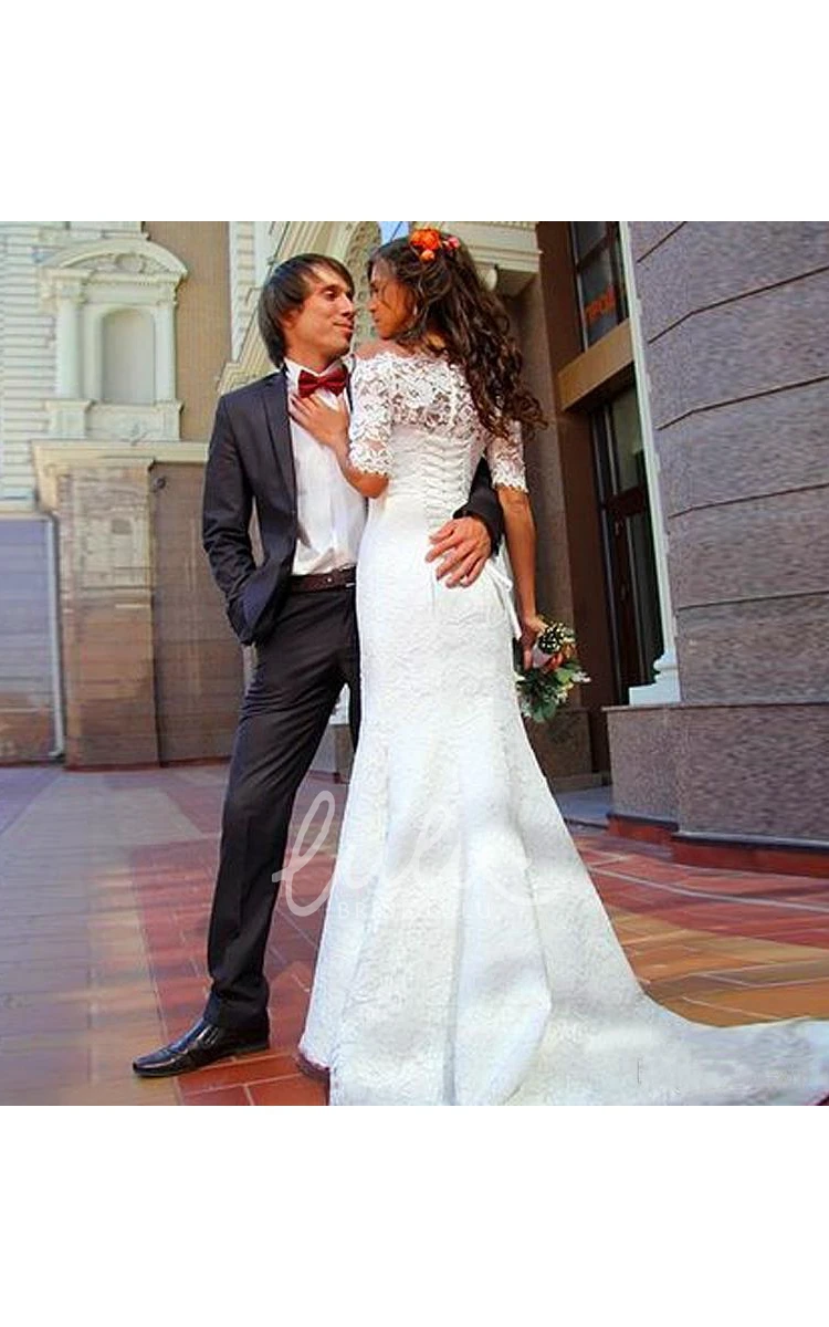 Modern Off-the-shoulder Half-sleeve Mermaid Spring Wedding Dress With Lace