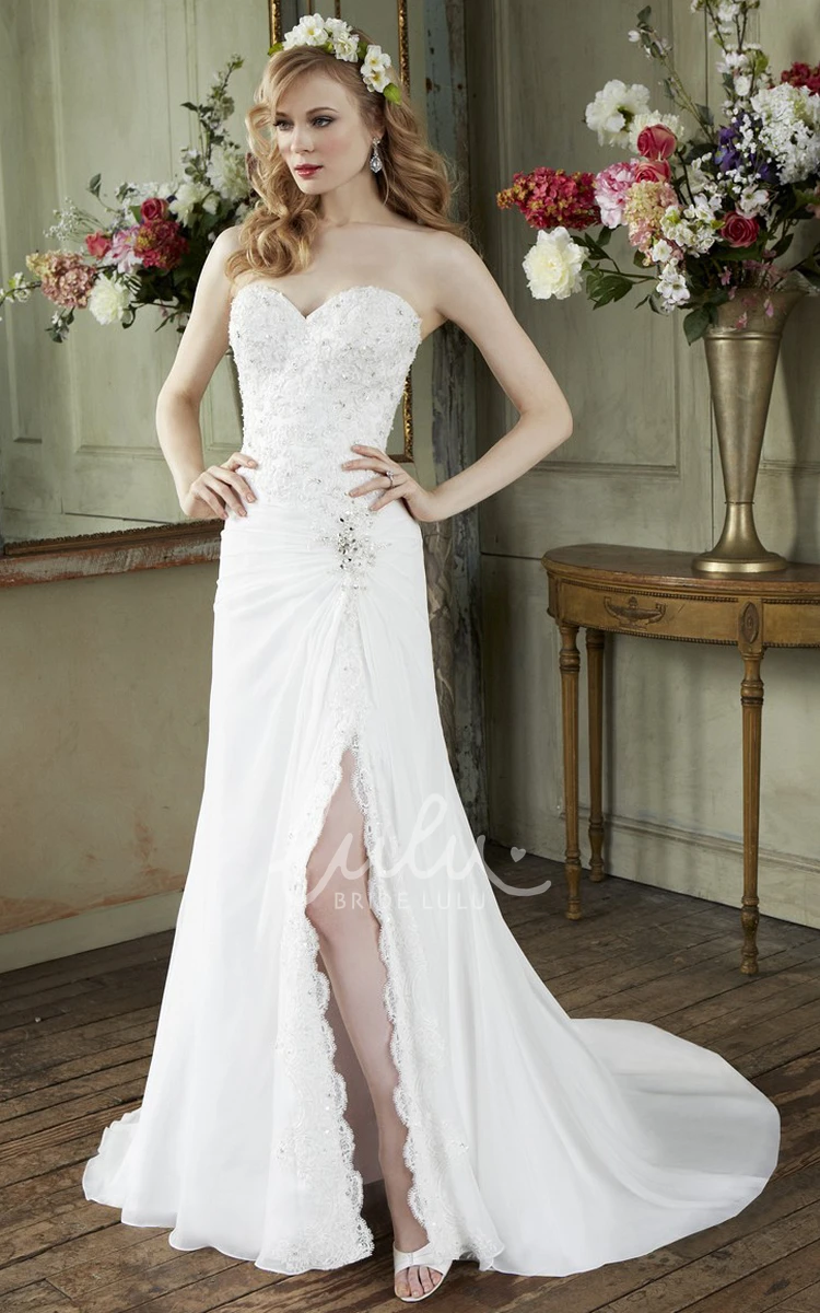 Sweetheart Sheath Wedding Dress with Beading Split Front and Appliques