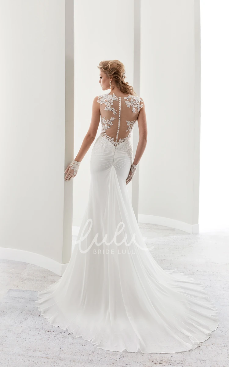 Lace Sheath Wedding Dress with Cap Sleeves Illusion Details and Court Train