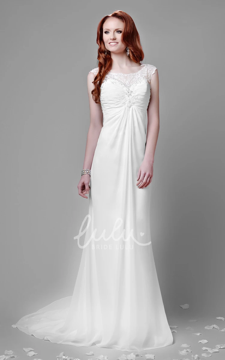 Empire Chiffon Lace Wedding Dress with Keyhole Back Elegant Bridal Gown
