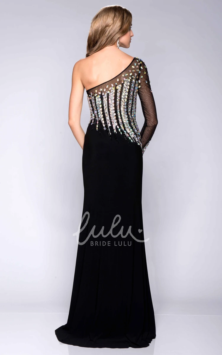 Jersey Prom Dress with Sequined Bodice One-Shoulder Side Slit Classy