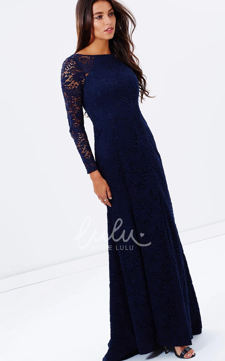 Lace Long Sleeve Jewel Neck Split-Front Bridesmaid Dress