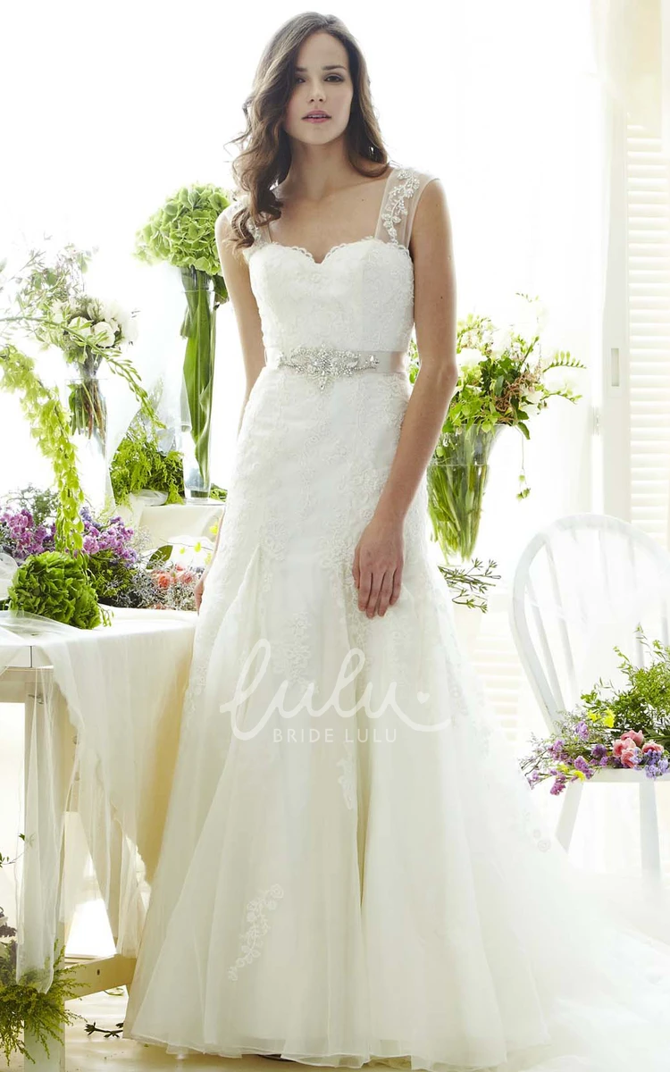 Lace Appliqued Sleeveless Wedding Dress with Ruffles A-Line Cut