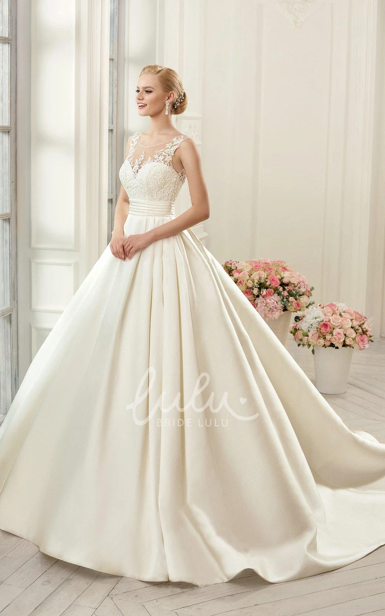 Bell Appliques Lace A-Line Mini Wedding Dress with Court Train