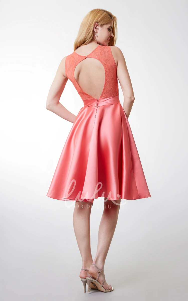 Sleeveless A-line Satin Dress with Keyhole Glamorous Prom Dress