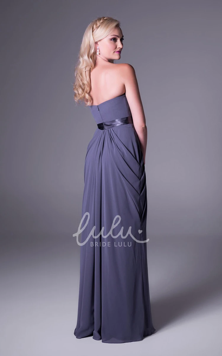 Strapless Sheath Chiffon Bridesmaid Dress with Ruched Bodice and Sleeveless Design