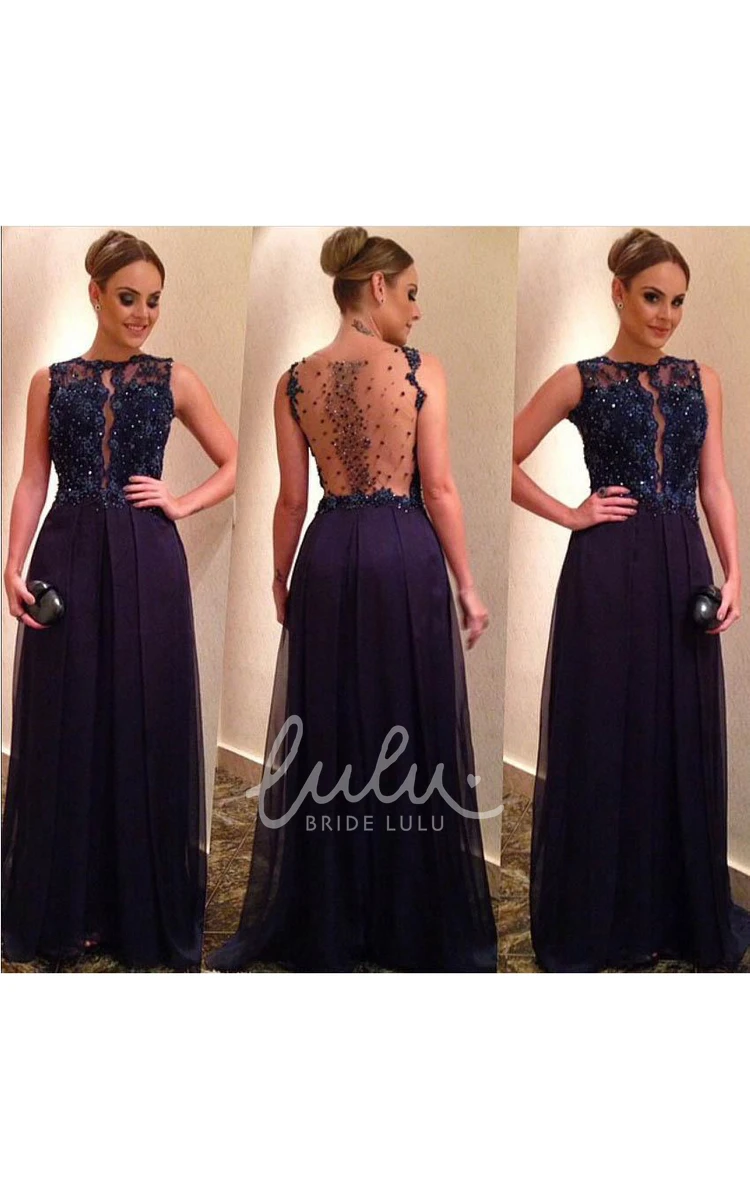 Floor-length A-line Evening Dress with Lace Appliques and Beadings