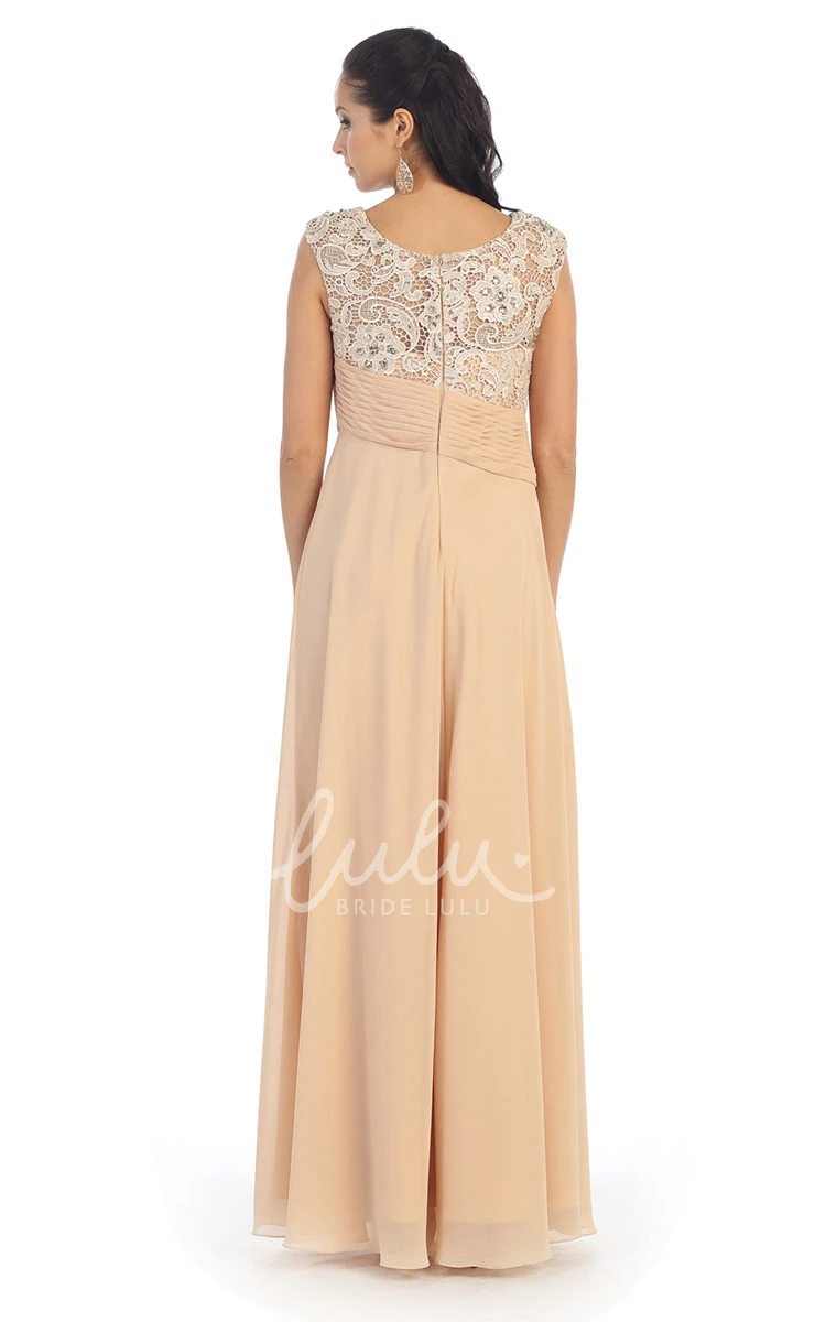 Sheath Sleeveless Chiffon Dress with Lace and Draping Formal Dress