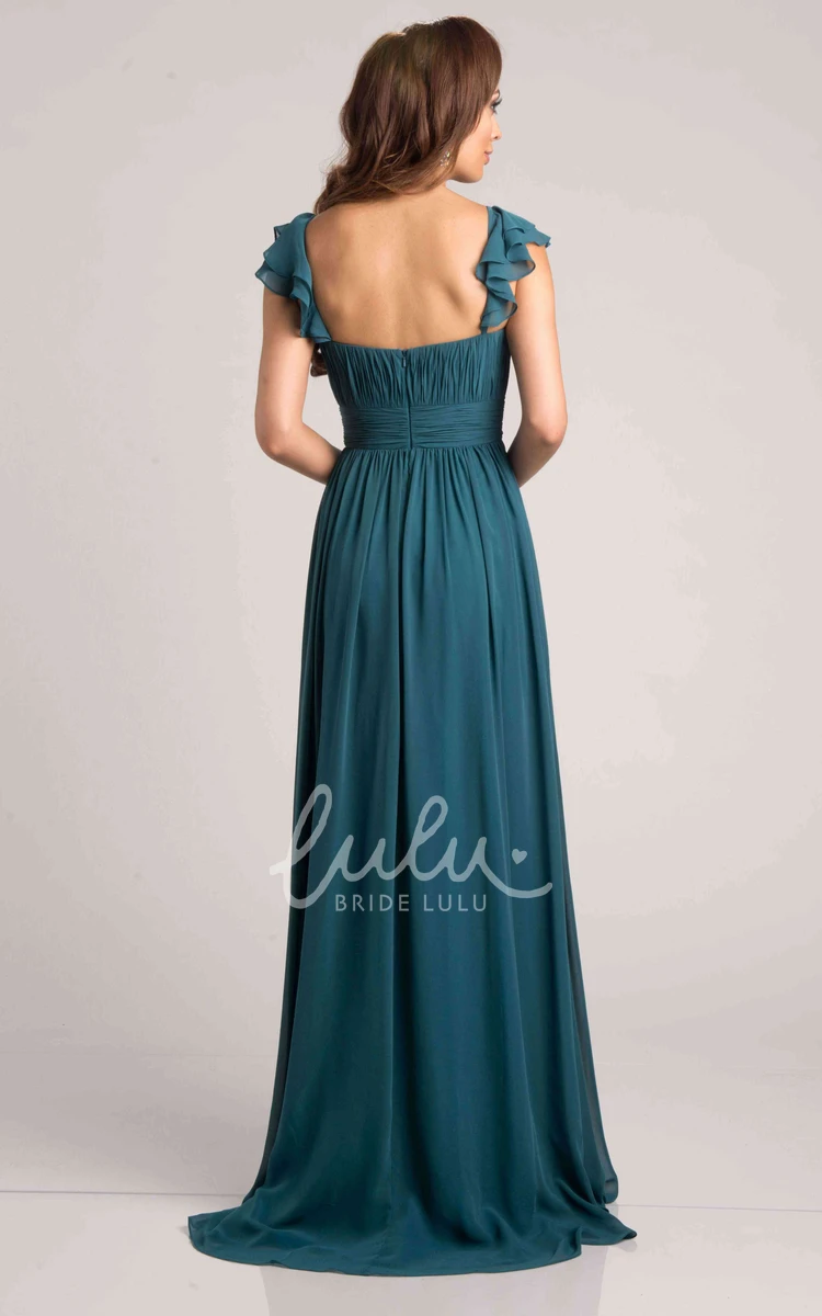 A-Line Ruffle Shoulder Chiffon Bridesmaid Dress with Pleats