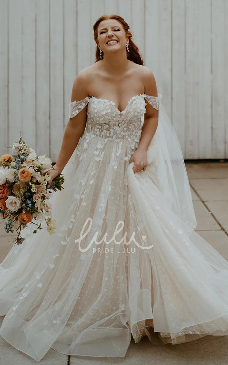 A-Line Sexy Off-the-Shoulder Romantic Multi-Layers Tulle Delicate Lace Applique Trailing Wedding Dress