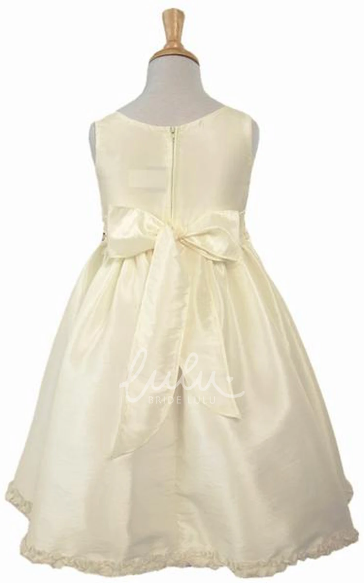 Ruffled Taffeta Flower Girl Dress Tea-Length Tiered Flowy Modern