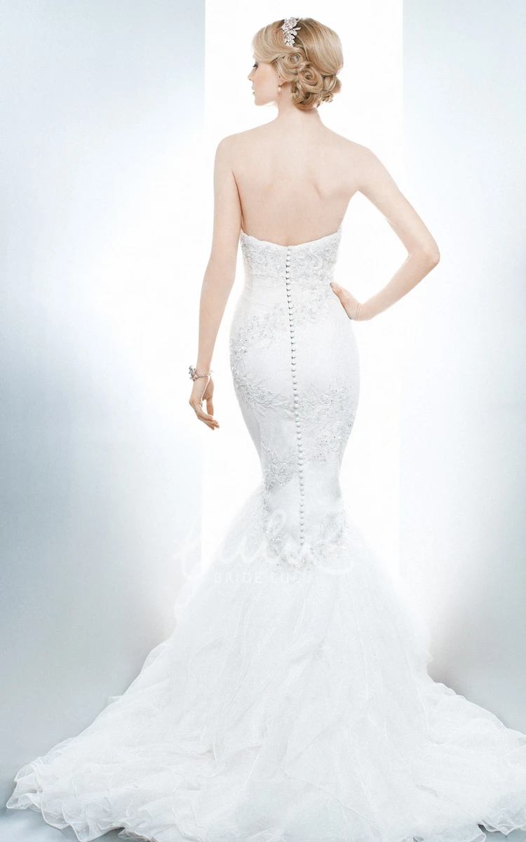 Cascading Ruffle Sweetheart Sleeveless Lace Trumpet Wedding Dress